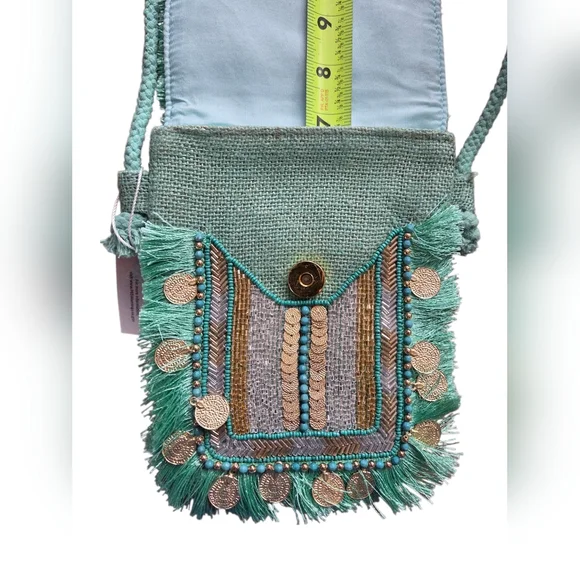 Antik Kraft - NEW Boho Evil Eye Beaded Crossbody Bag Coin Tassel Fringe - Picture 8 of 8